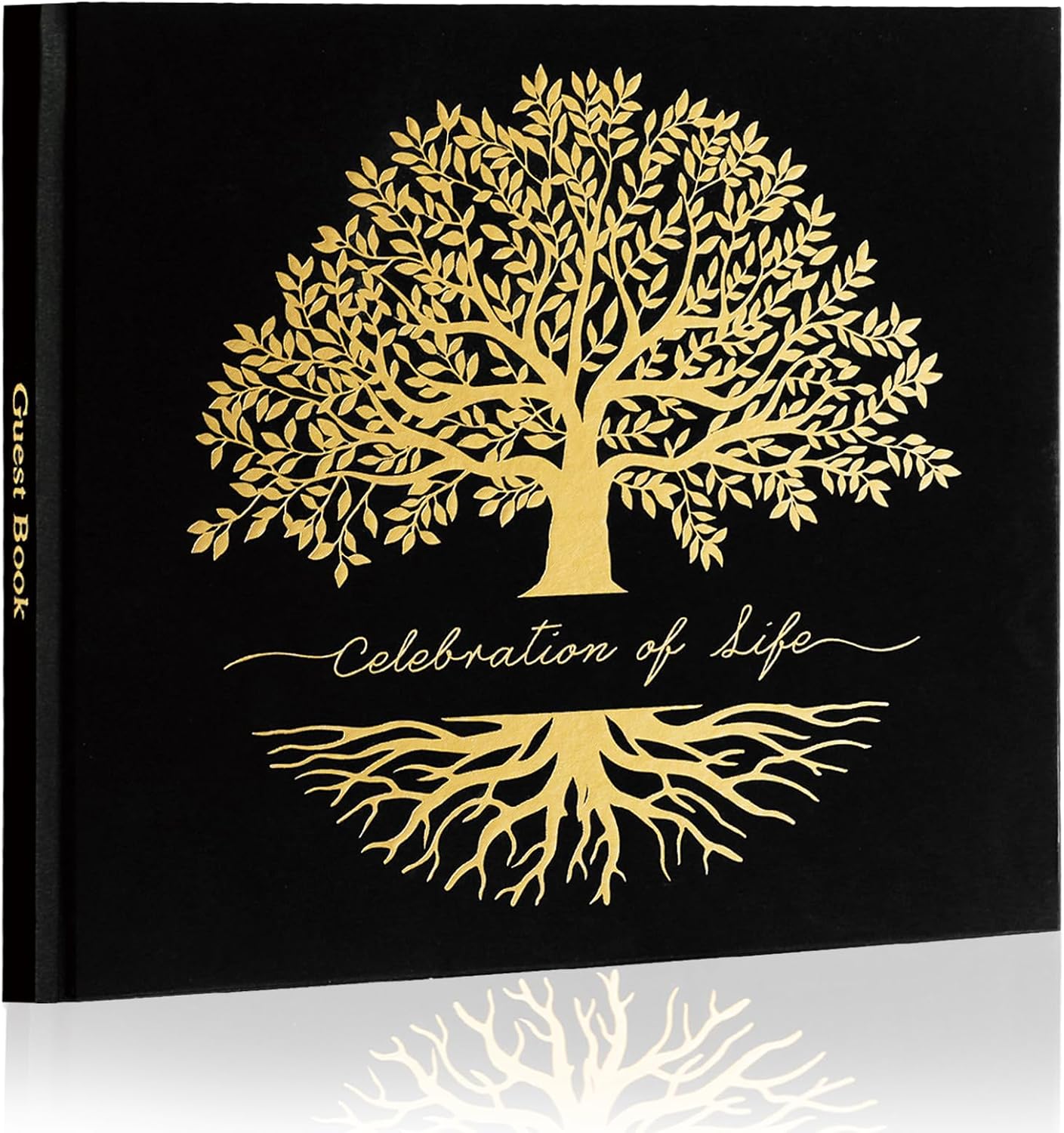 Funeral Guest Book for Celebration of Life, in Loving Memory Sign in Book | 320 Entries, Table Sign Card Included, Gold Stamping, Twill-Textured Paper Cover, Memorial Keepsake, 9x7.5", Tree