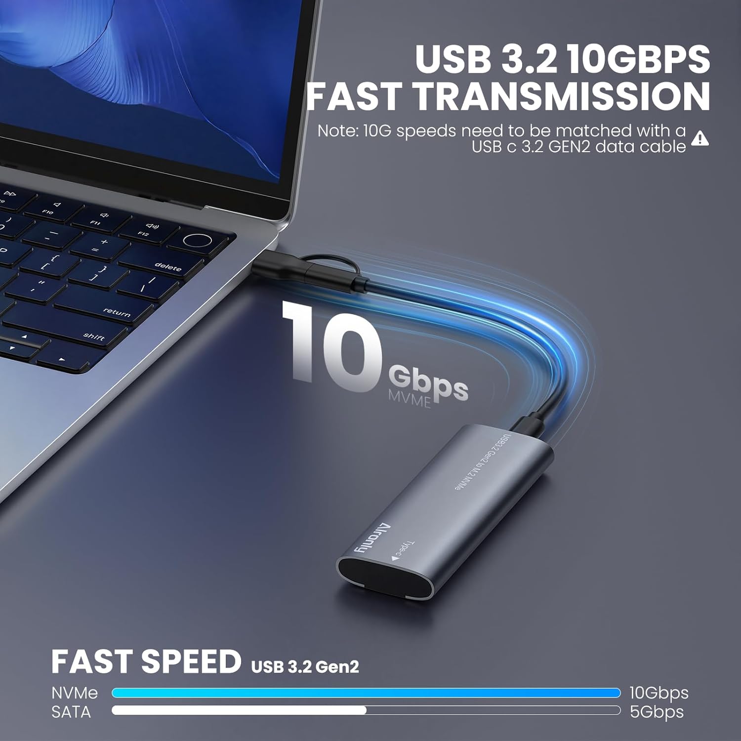 USB-C 2-in-1 External Reader & Storage: 10Gbps M.2 NVMe SSD Enclosure + USB 3.0 CD/DVD Burner, Plug-and-Play, Tool-Free for 2230/2242/2260/2280 SSDs & CDs, incl. USB-C to C/A Cable for Laptop/PC/Mac