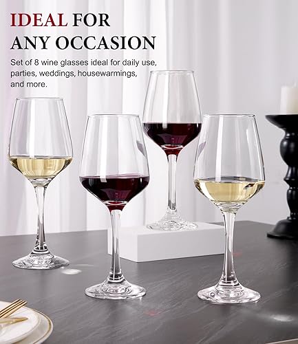 Miniatura 5 de OJA Juego de 8 copas de vino tinto o blanco de 12 onzas, gruesas, transparentes, copas de vino de tallo largo, perfectas para fiestas, hogar