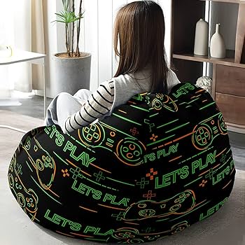 FANSU Bean Bag Cover Without Filling, Gaming Bean Bag Chair For Adult Kids, Highback Beanbag Seat, Stuffed Toy Clothes Storage 3D Game Machine Print Lazy Sofa ( 100x120cm,Green Game Machine