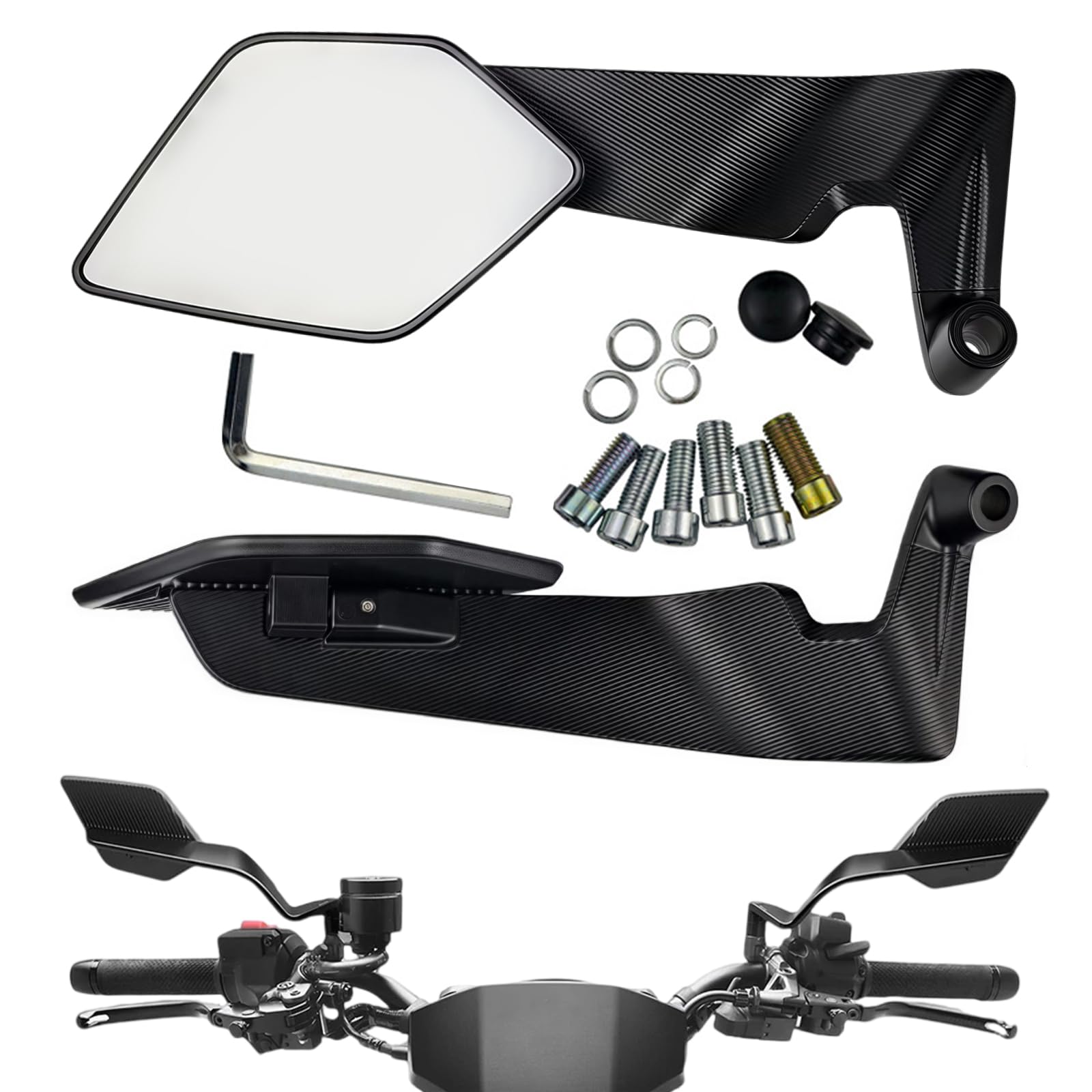 Rétroviseurs Latéraux de Moto Rotatifs Réglables Universels | Compatible avec Z650 Z900 Z1000 Duke 390 790 1290 X-Max 250 300 MT-07 MT-09 MT-10 CB 650R 1000R