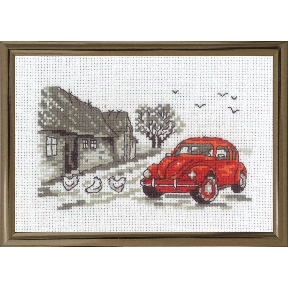 Permin The Red Car Counted Cross Stitch Kit