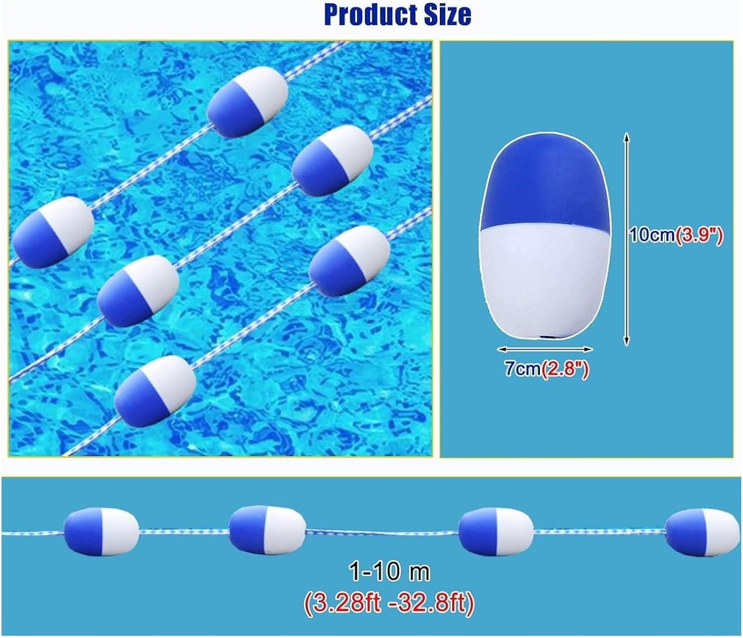 Pool Buoy,Pool Divider Rope Float, Pool Rope Floats to Divide, Safety Divider for Shallow,Swimming Lane Lines Buoy