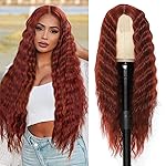 INSTASTYLE 30inch Curly Wig Long Synthetic Wigs for Black Women Ginger Red Deep Wave Synthetic Curly Wig Lace Front with 4 Simulated Scalp Natural Crimps Curls Hair Replacement Wig350