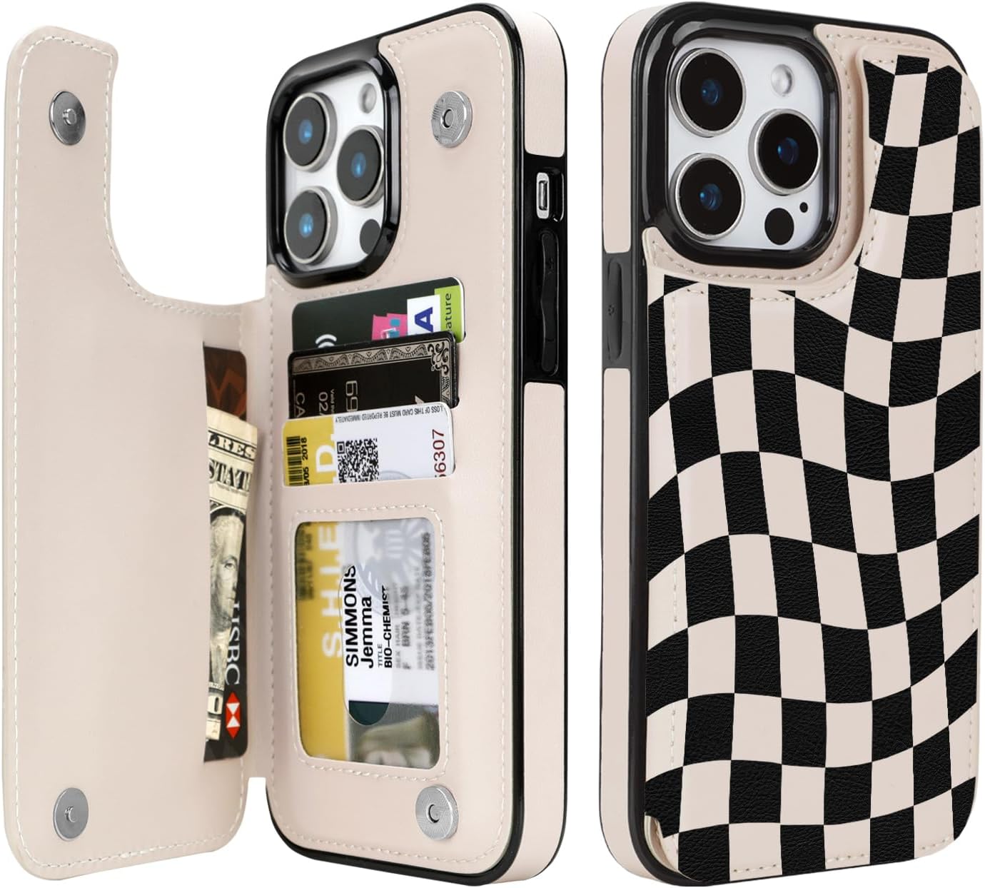 uCOLOR Compatible with iPhone 15 Pro Max 6.7" Wallet Case with Card Holder Slot Folio Flip PU Leather Kickstand Double Magnetic Clasp and RFID Blocking Design Cover 6.7" (Dune Mirage Checkered)