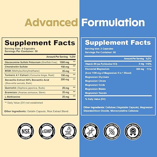 Miniatura 5 de Conjunto de suplementos de glucosamina condroitina MSM y complejo de magnesio, 2 botellas individuales Complejo de glucosamina y complejo de