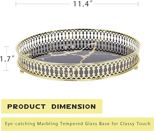 Miniatura 2 de Zosenley Bandeja decorativa de maquillaje, bandeja de tocador de cristal, almacenamiento redondo de cosméticos para joyas, maquillaje, perfume,