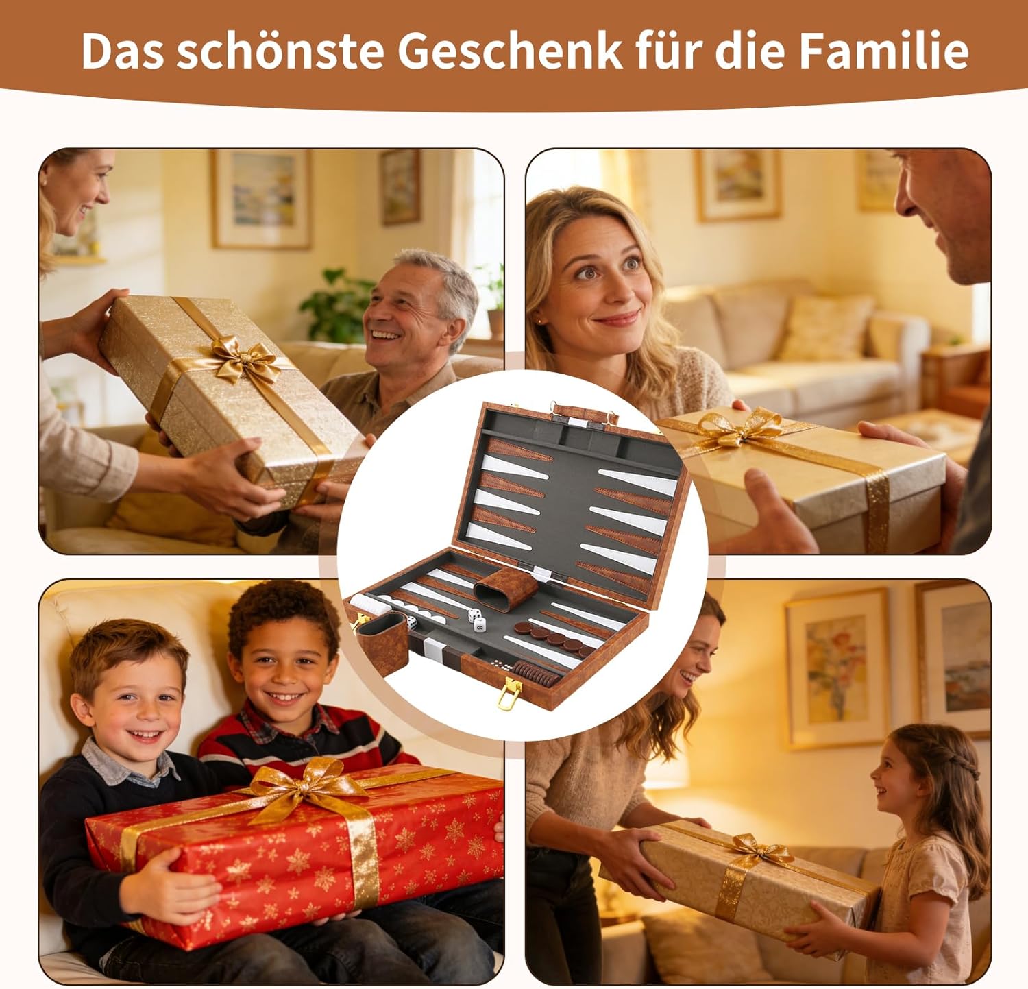 Backgammon Set for 2 Players, 15 Inch Backgammon Case, Portable Travel Strategy Game Set for Adults and Children (Brown)