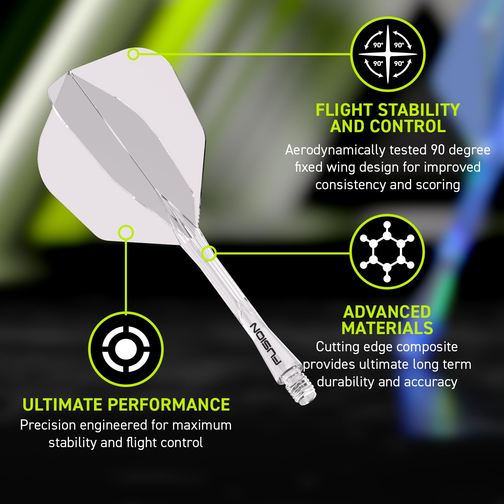 WINMAU Darts Fusion Integrated Flight & Shaft System - No.6 Shape & Design - Clear Colour, Medium Length, Transparent, Medium (34mm) - Image 3