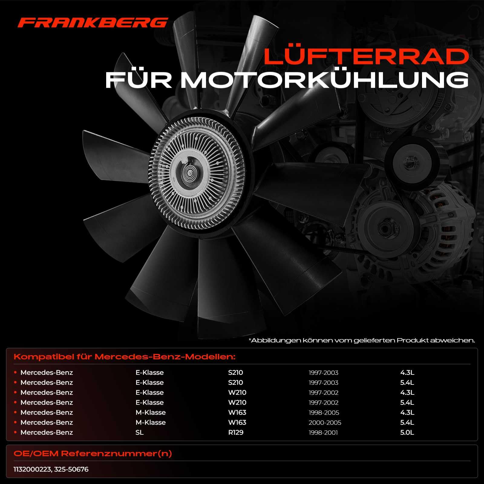 Frankberg Viscokupplung Kühlerlüfter für E-Klasse W210 S210 M-Klasse W163 SL R129 1997-2005 1132000223