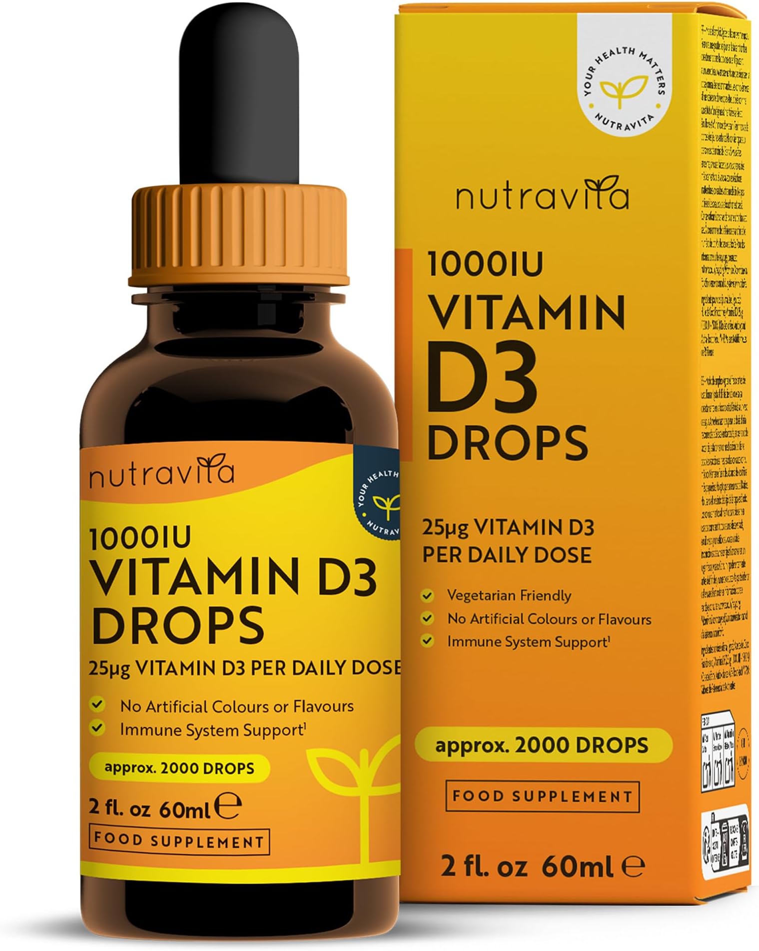 – Vitamin D3 Drops 60ml (2000 Drops) – Which? Best Buy 2025 - Vitamin D 1000IU per Drop – Flexible Dose of Liquid Vitamin D Supplement – Supports Bones, Immune System & Calcium Absorption