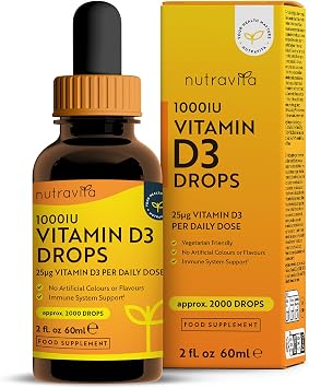 Nutravita Vitamin D3 Drops 60ml 2000 Drops   Which? Best Buy 2025 - Vitamin D 1000IU per Drop   Flexible Dose of Liquid Vitamin D Supplement   Supports Bones, Immune System & Calcium Absorption