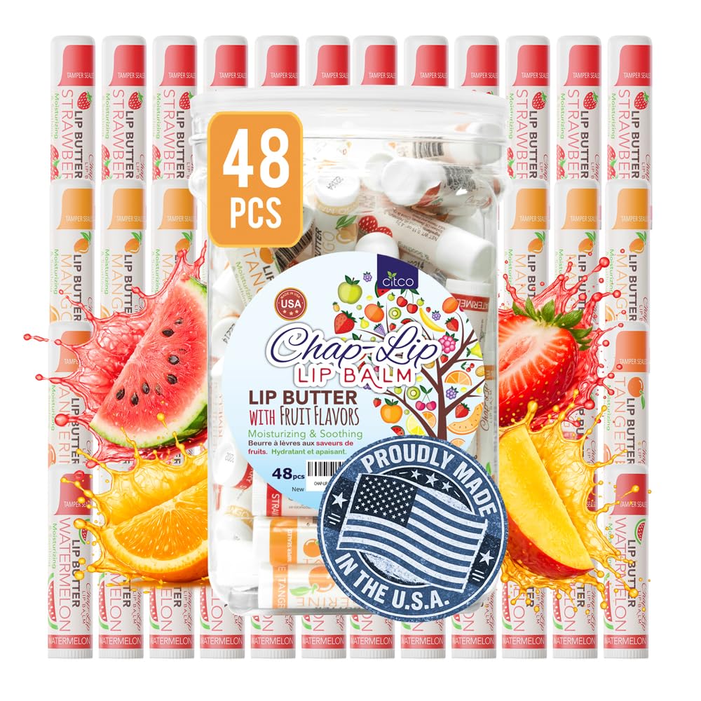 CHAP-LIP Original Lip Balm Hydrating Bulk Chap Stick with Fruit Flavors, Coconut Oil, and Cocoa Butter - Christmas Gift Stocking Stuffers Lip Therapy