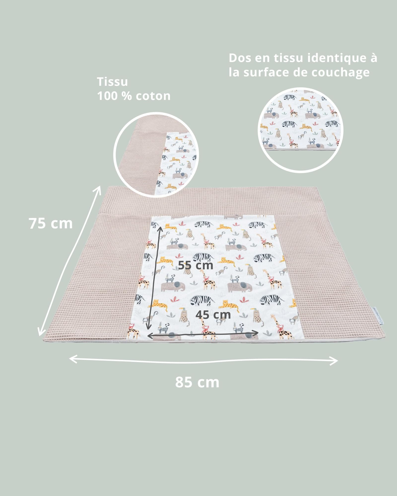 ULLENBOOM ® Protection pour matelas à langer 75x85 cm Sable Savane (Made in EU) - Housse pour matelas à langer en coton, serviette de matelas à langer, motif : étoiles, points