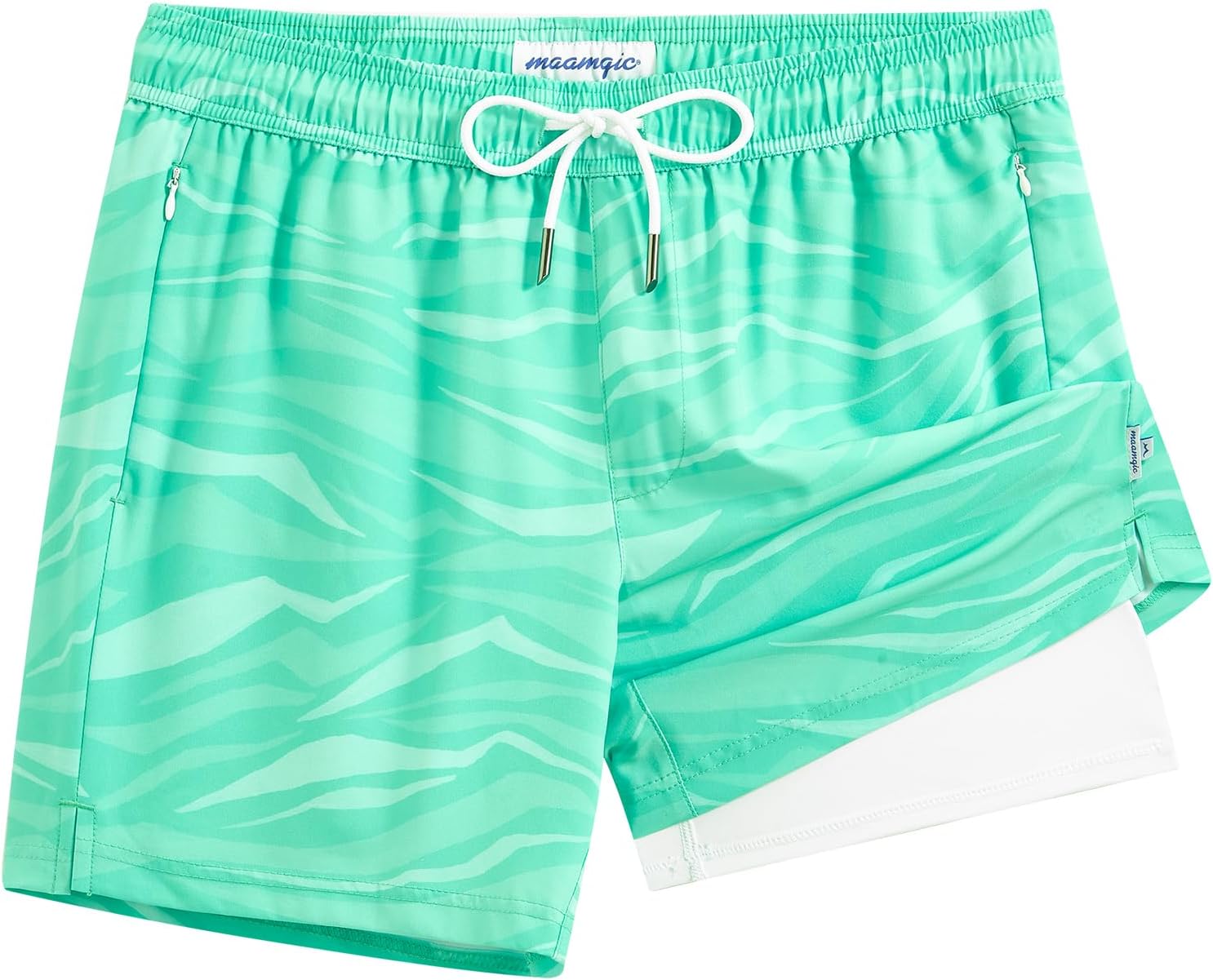 maamgic 5inch Mens Swim Trunks with Compression Liner 2-in-1 Swimming Shorts Stretch Quick Dry with Zipper Pockets