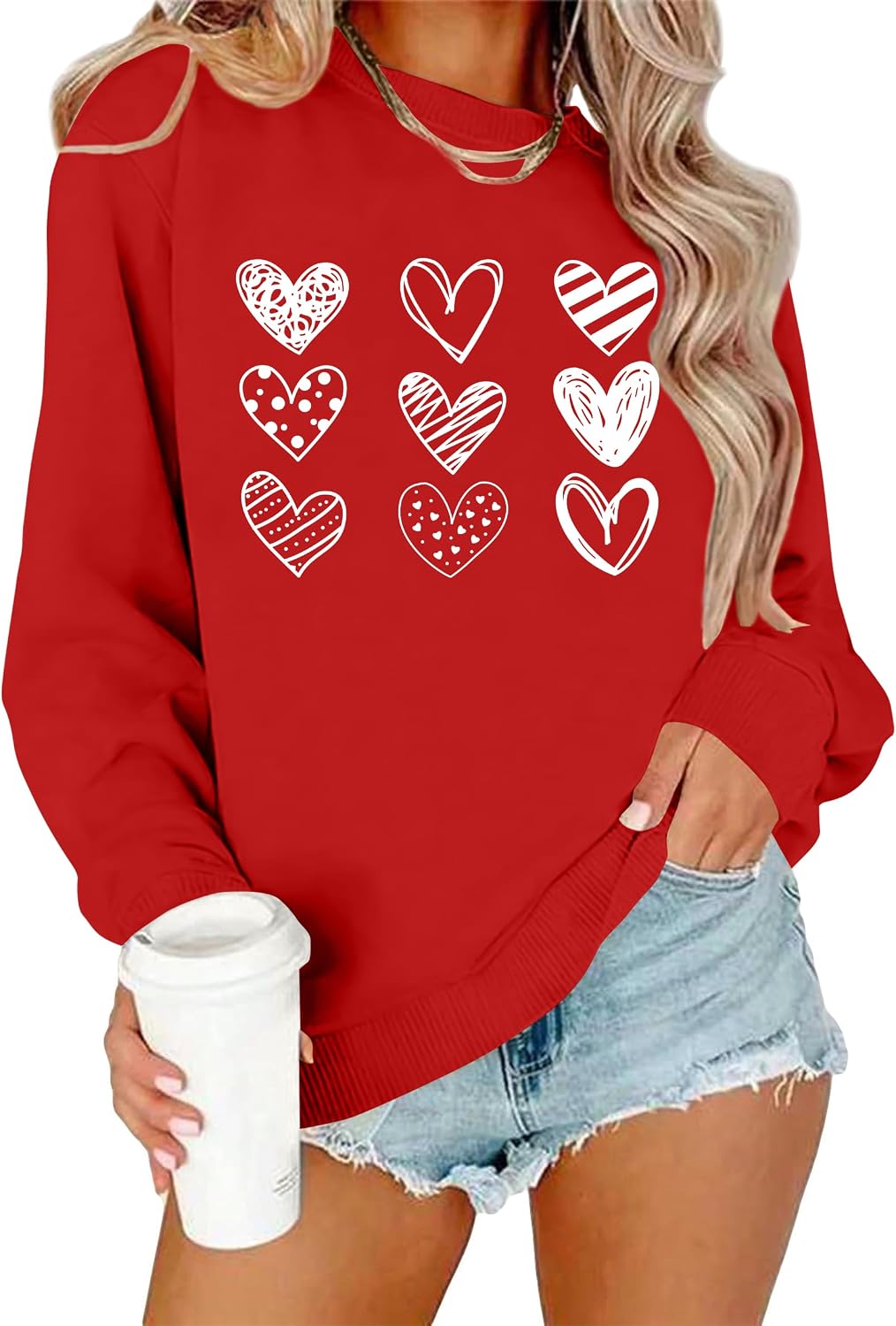 CAZYCHILD Valentines Day Sweatshirt for Women: Love Heart Graphic Long Sleeve Valentine Pullover Top Casual Valentines Gifts