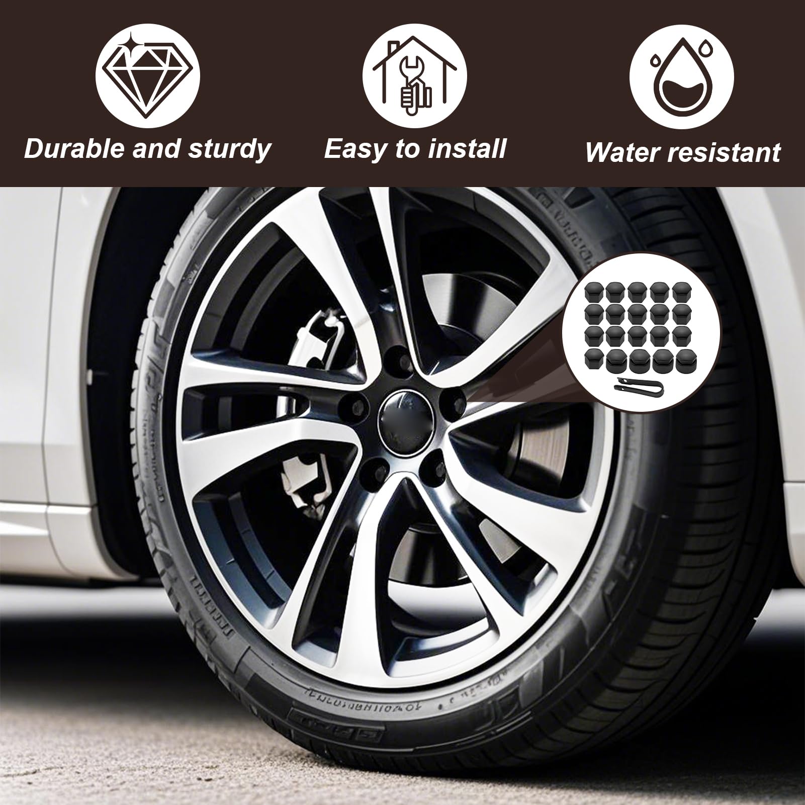 20 PCS 17mm Wheel Nut Covers Set, Wheel Nut Caps Car Bolt Caps with 16 Standard and 4 Locking Covers, Universal Push Fit Protection with Removal Tool, Bolt Cover Gloss Black for Most Vehicles - 4