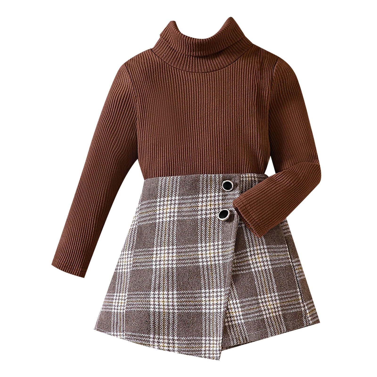 Kleinkind Kinder Baby Mädchen Herbst Winter Kleidung Set Langarm Rollkragenpullover Tops Faltenröcke Outfits Langarm Solide Pullover Tops + Knopf Rock 2-teiliges Kleidungsset