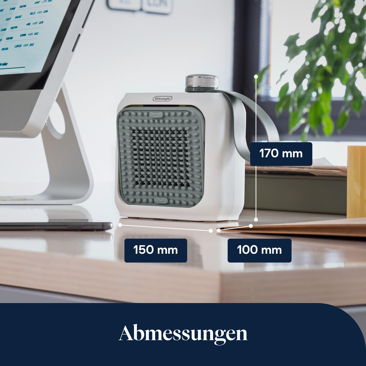 De'Longhi Capsule Desk - Keramik-Heizlüfter, Energiesparender Heizlüfter, Sofortige Wärme, Leise, Automatische Abschaltung bei Umkippen, 360 W, Salbeigrün (HFX10B03.GR)
