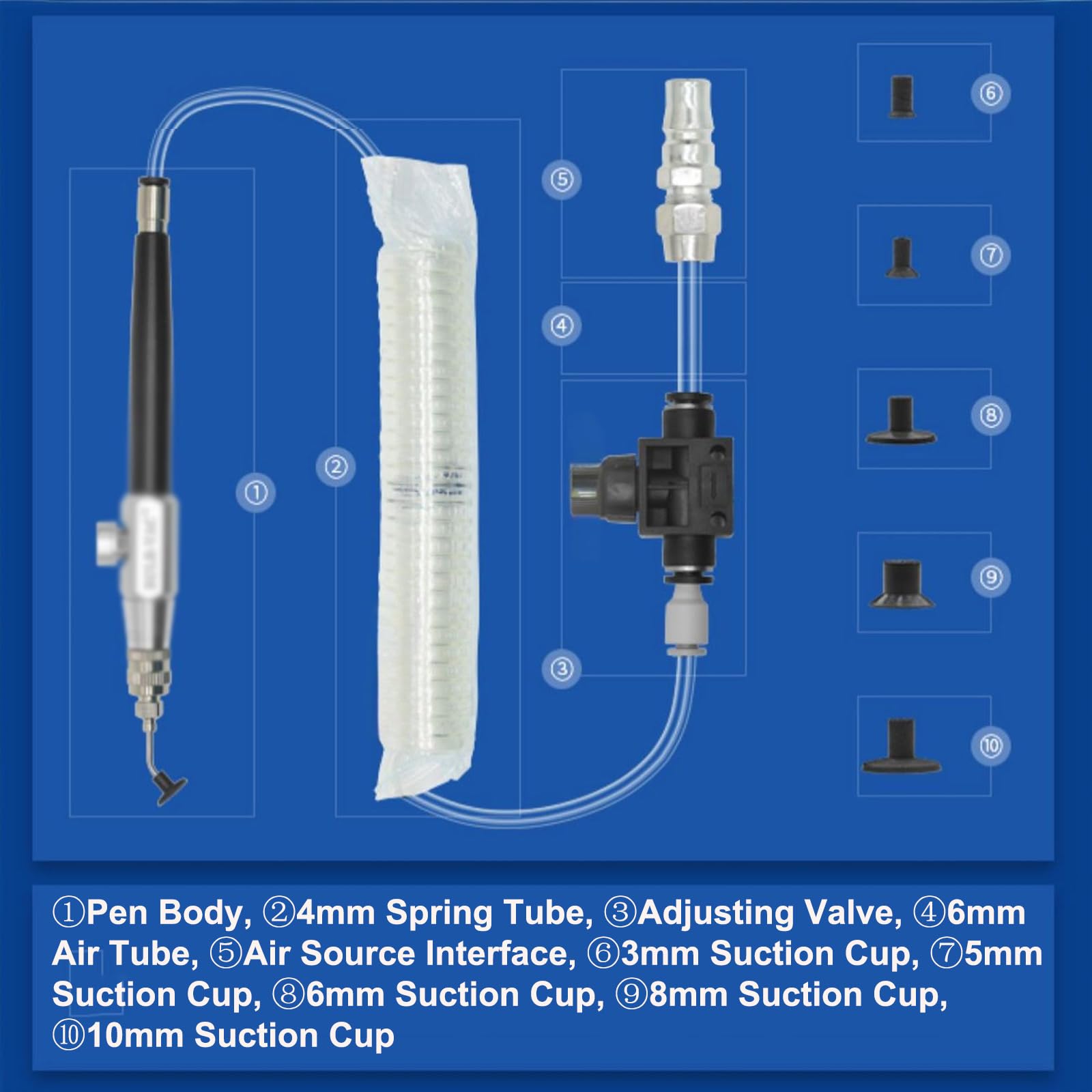 Pneumatisches Vakuum Saugstift Set mit 5 Saugnäpfen, Manuelle Vakuum Patch Sucker Pumpe, Ideal für Präzisionskomponenten Platzierung & Elektronische Reparatur