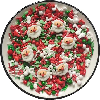 Edible Christmas Candy Sprinkles with 6pcs Santa Claus | Christmas tree Dessert Sprinkle | Snowman Cake Cupcake Toppers | Cookie Decorations | Candy Sprinkles for Xmas Daily Cake Decorating