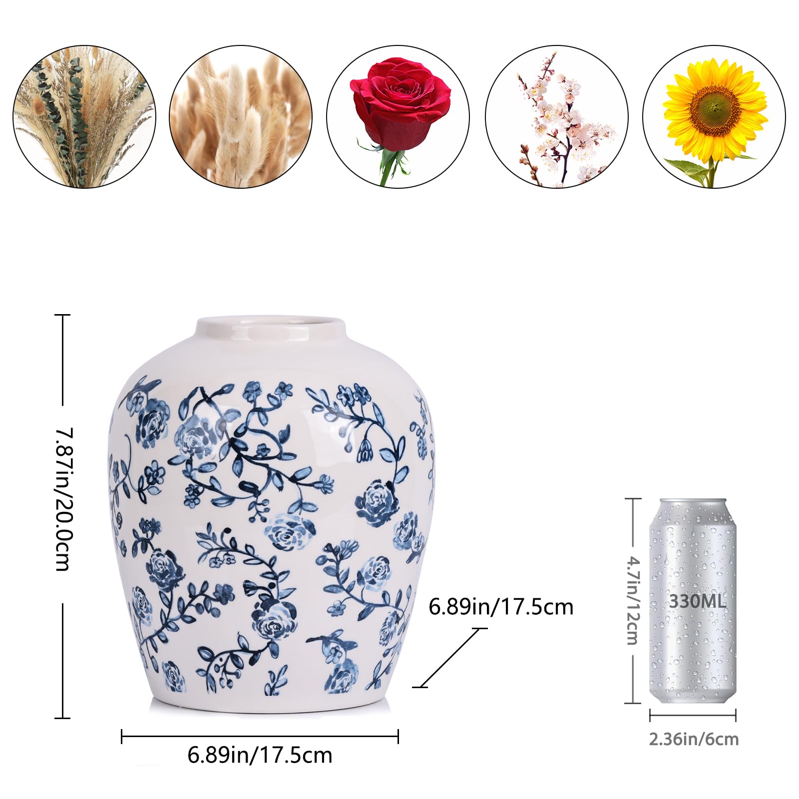 Amazon.co.jp: 青と白の花瓶ヴィンテージセラミック花瓶