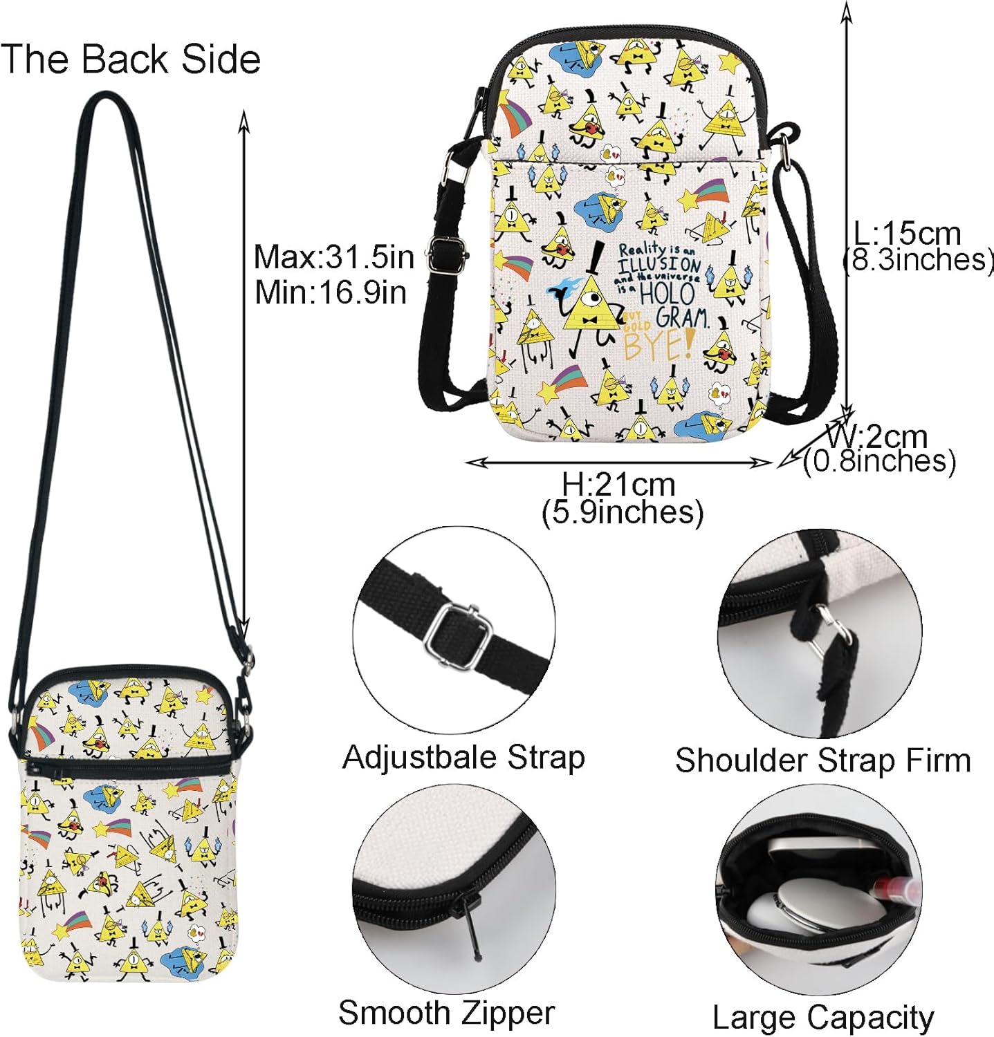 TGBJE Bill Crossbody Bag Cartoon Inspired Gift Mystery Shack Gift Cartoon Lovers Messenger Bag - Image 4