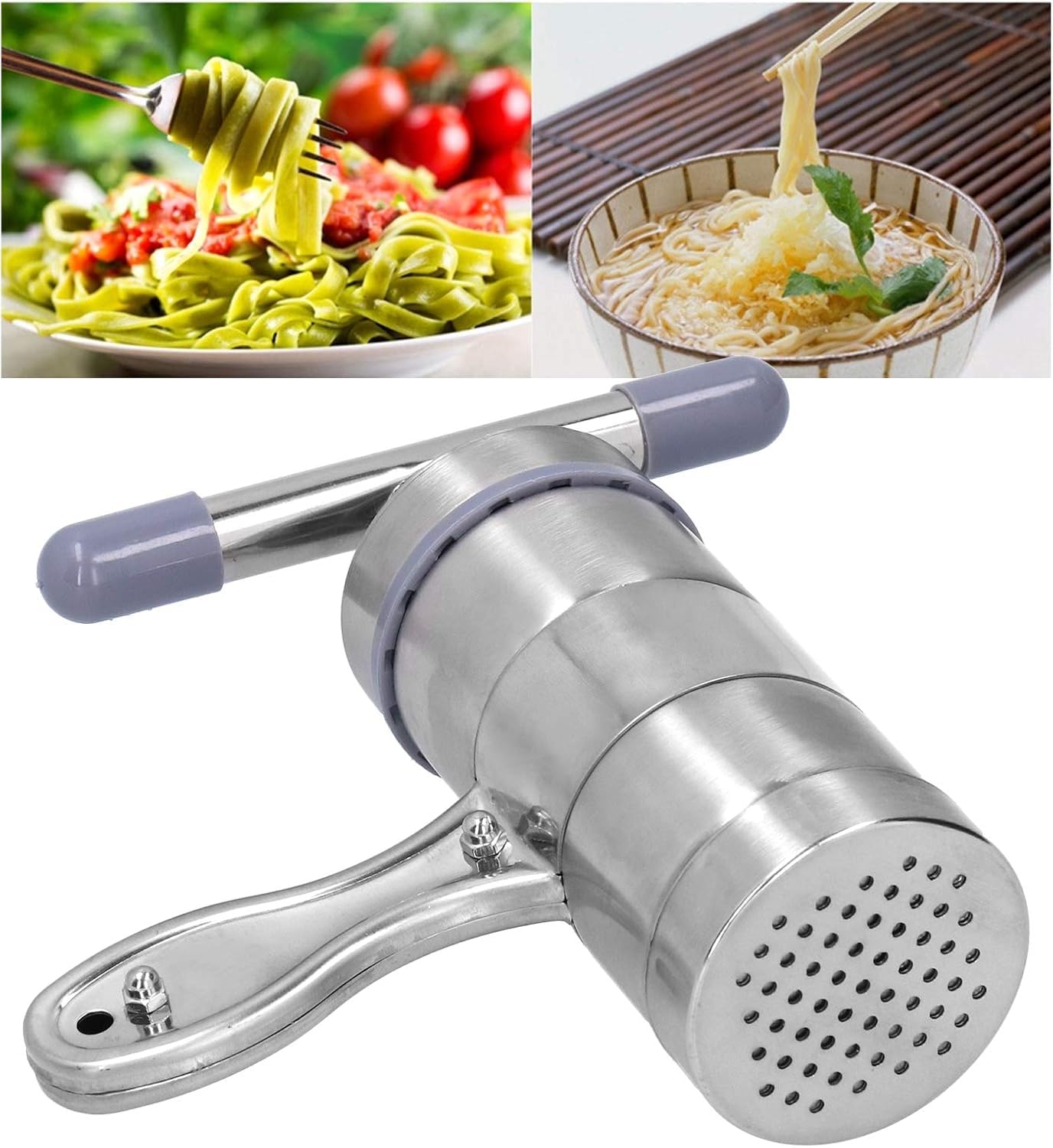 Máquina Manual para Hacer Pasta con 5 Cabezales Intercambiables para prensar la Masa y Preparar Fideos caseros, Espaguetis y Pasta Fresca.
