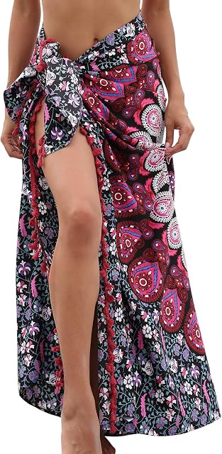 UMIPUBO Beach Sarong for Women Chiffon Swimwear Bikini Cover Up Boho Beach Pareo with Tassel Summer Long Swimsuit Wrap Skirts Dress Large Beach Scarf Shawl