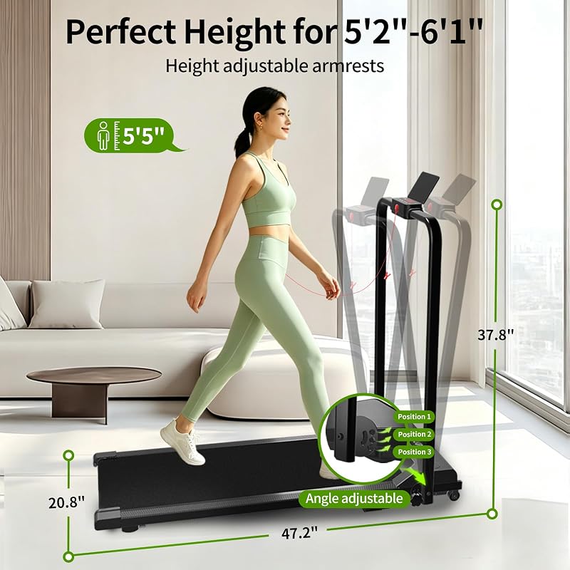 Walking Pad Treadmill for Home, with Handle Bar and Adjustable Incline, Quiet Anti-Slip Portable Foldable Under Desk Treadmill, LED Monitor & Safety Key, 40"x16" Spacious Running Belt image 6