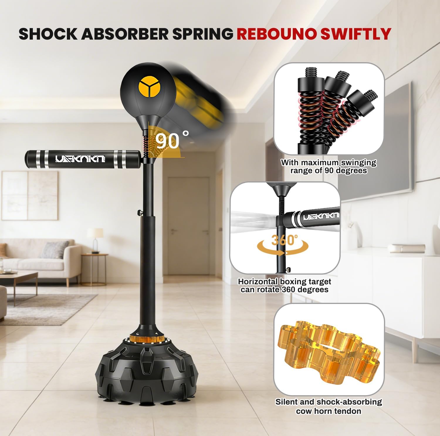 Freestanding Reflex Bag,360° Punching Bag Spinning Bar with Stand,Height Adjustable for Boxing Speed Trainer- for Adults & Teenagers.