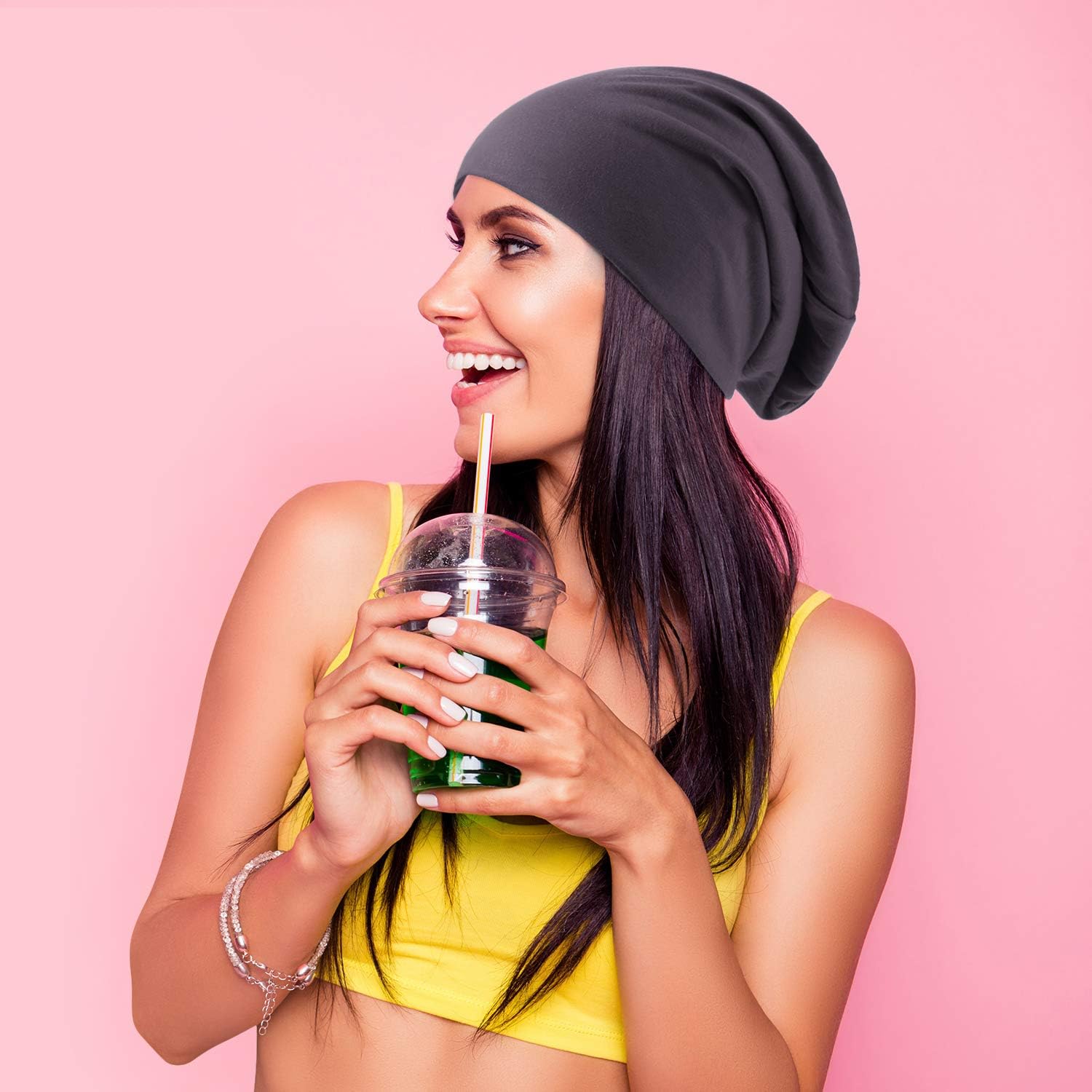 Outus 4 Pcs Slouchy Beanie Hat Thin Knit Slouch Cap Hip-hop Soft Lightweight Warm Sleep Cap Dwarf Hat for Men Women