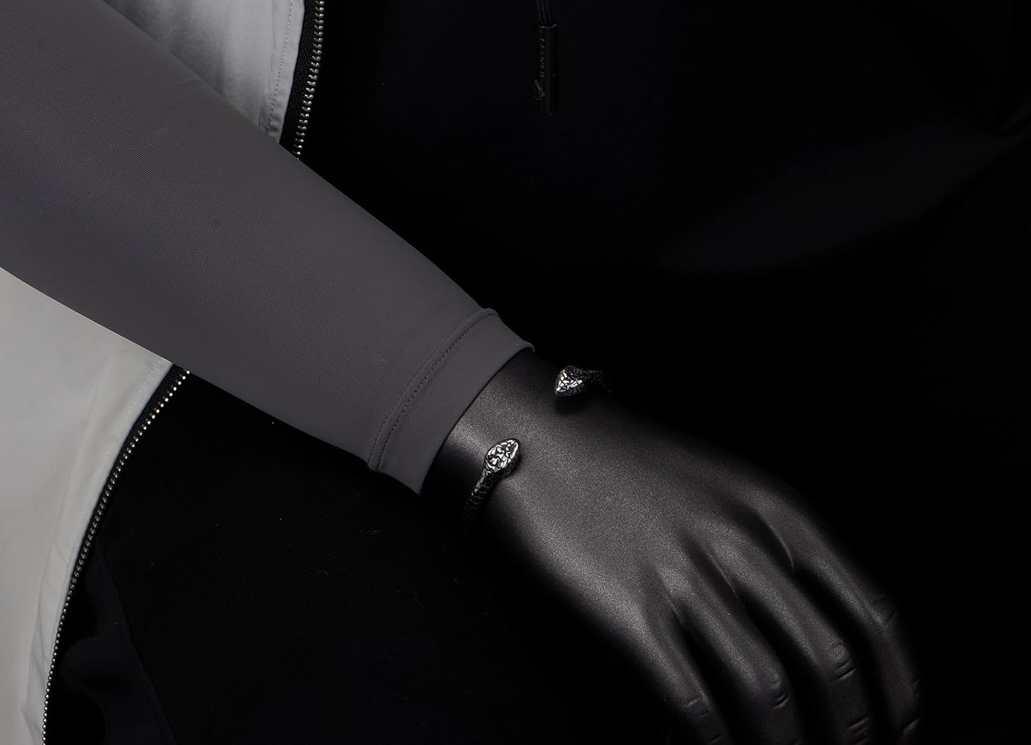 COOLSTEELANDBEYOND Men’s Snake Cuff Bracelet, Double Head Serpent Design, Textured Steel, Gothic Viking Jewelry - Image 2