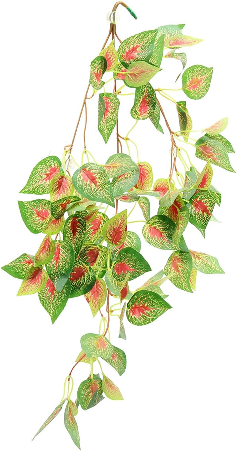 Decorative Fake Plant for Reptile Decor, Plastic Lifelike Hanging Plant with Realistic Leaves, for Pet Cage and Habitat Decoration, No Need to Water
