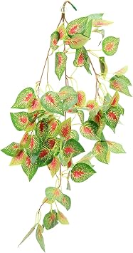 Decorative Fake Plant for Reptile Decor, Plastic Lifelike Hanging Plant with Realistic Leaves, for Pet Cage and Habitat Decoration, No Need to Water