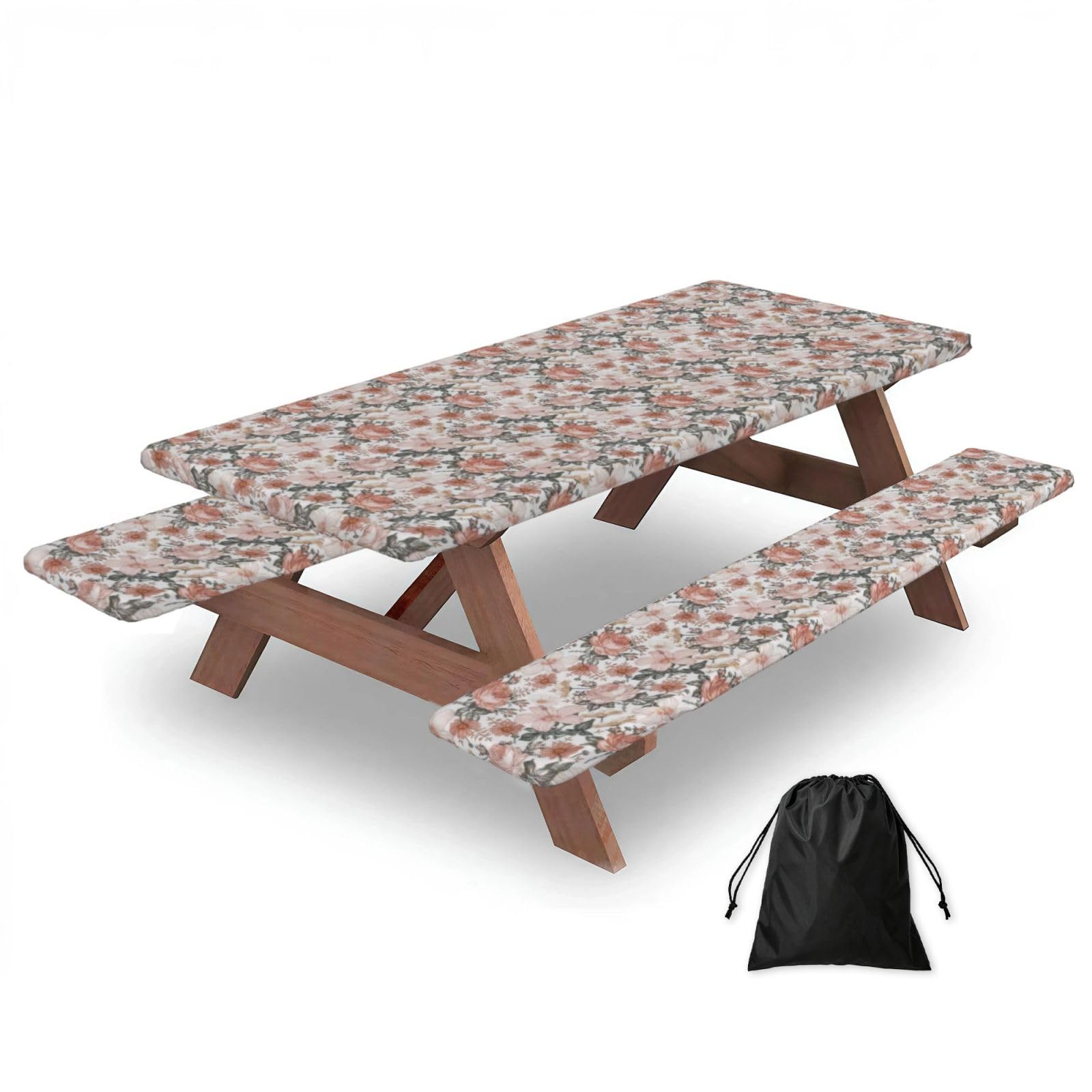 AYYQWE Flower Paris Eiffel Tower Print Picnic Table Bench Cover Outdoor Garden Party Decor Daily Accessory Gift