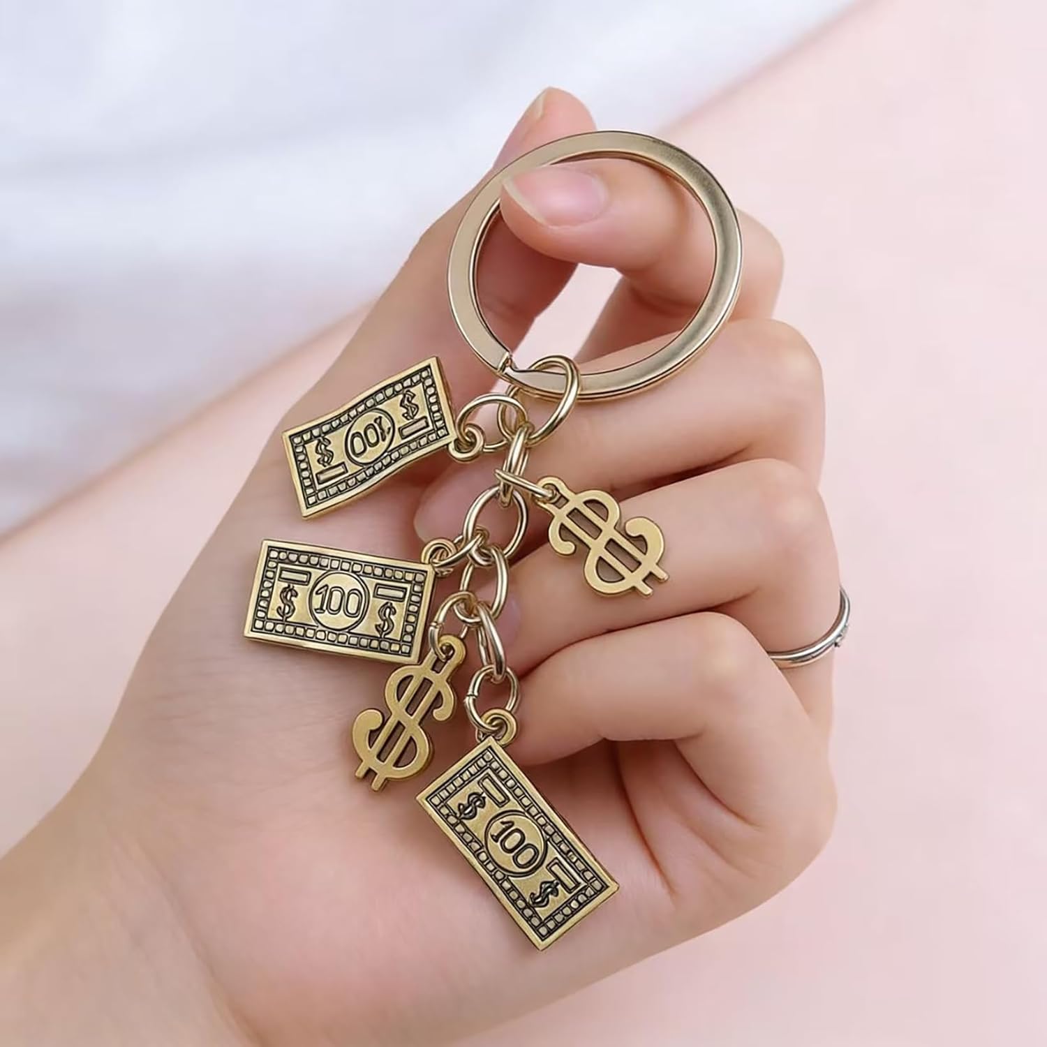 20pcs Gold Dollar Symbol Keychains, Coin Charm Key Rings, Hip-Hop Lucky Money Key Pendants, Gold-Plated Decorative Accessories, Unisex, Perfect Birthday/Family/Friend Gift
