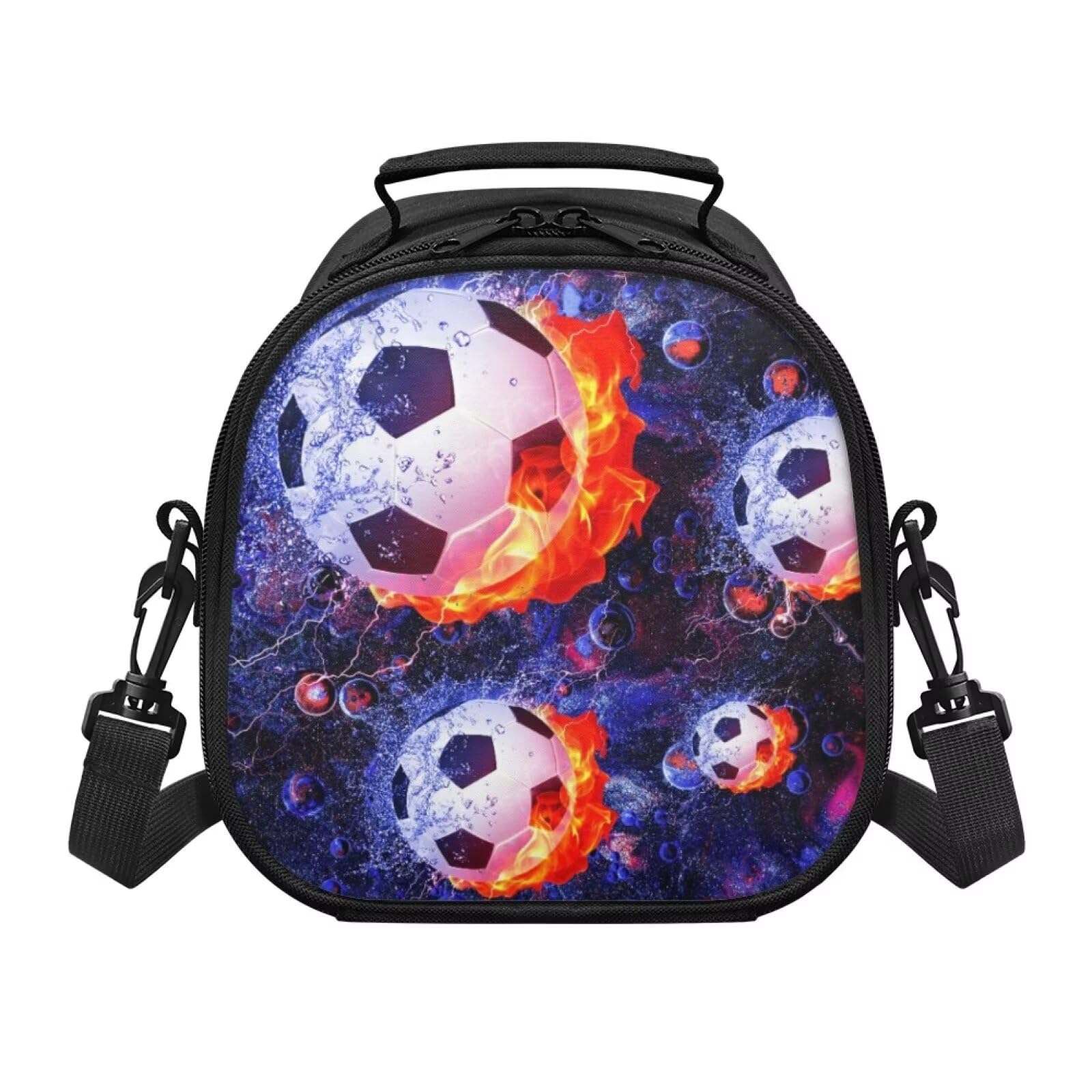 TOADDMOS Flame Water Basketball Lunch Bag Kids Insulated Lunch Shoulder Bag Big Capacity Lunch Tote Bag for Travel School Picnic