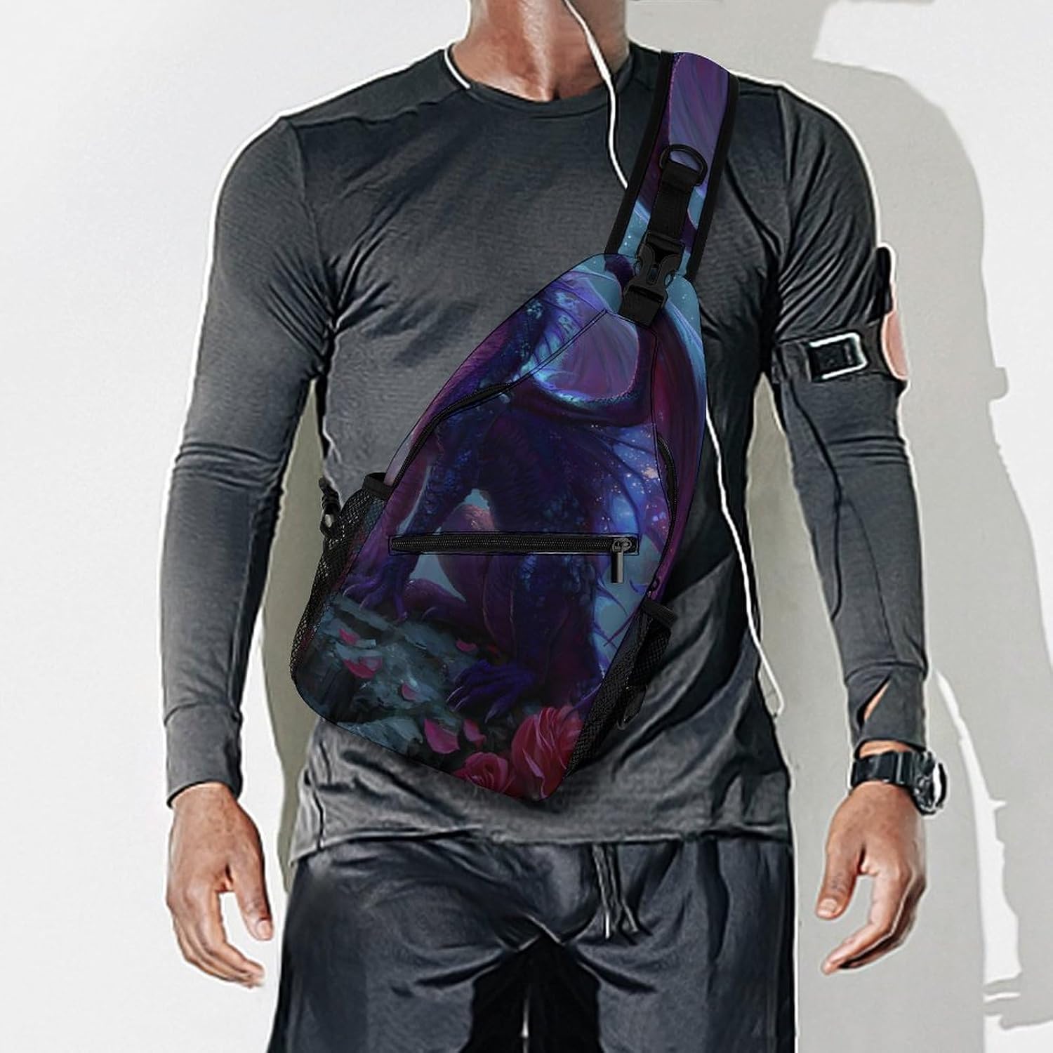 Dragon Purple Galaxy Men Crossbody Sling Backpack Chest Bag | Travel Fanny Pack,Hiking Daypack,Print Shoulder Bags