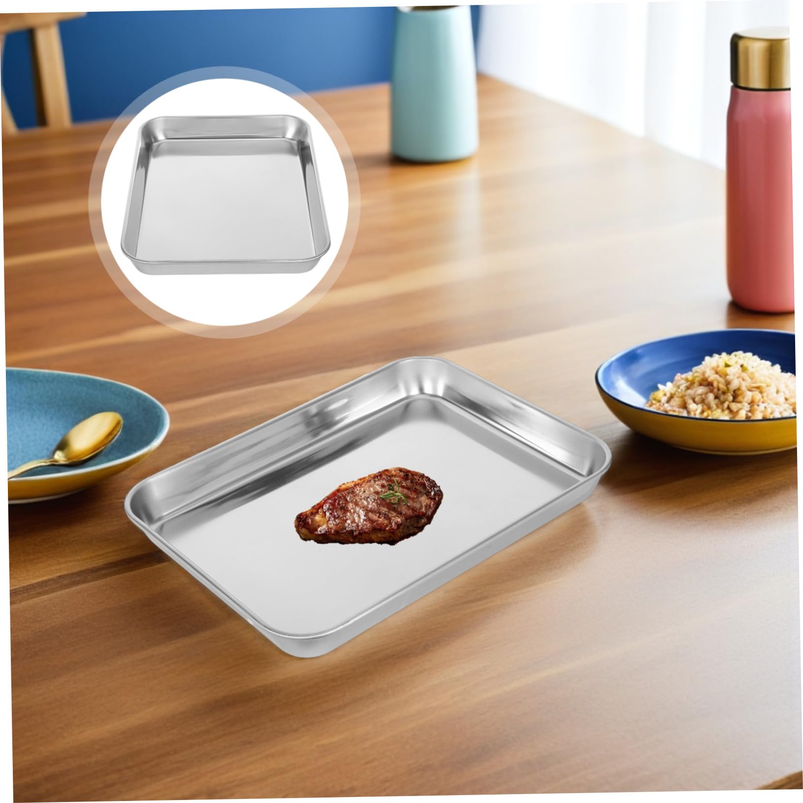 Toyvian Plaque de Cuisson Acier Inoxydable Moule Pâtisserie Réutilisable Antirouille Plateau de Cuisson Lisse et Résistant pour Gâteau Sushi et Barbecue Dimension