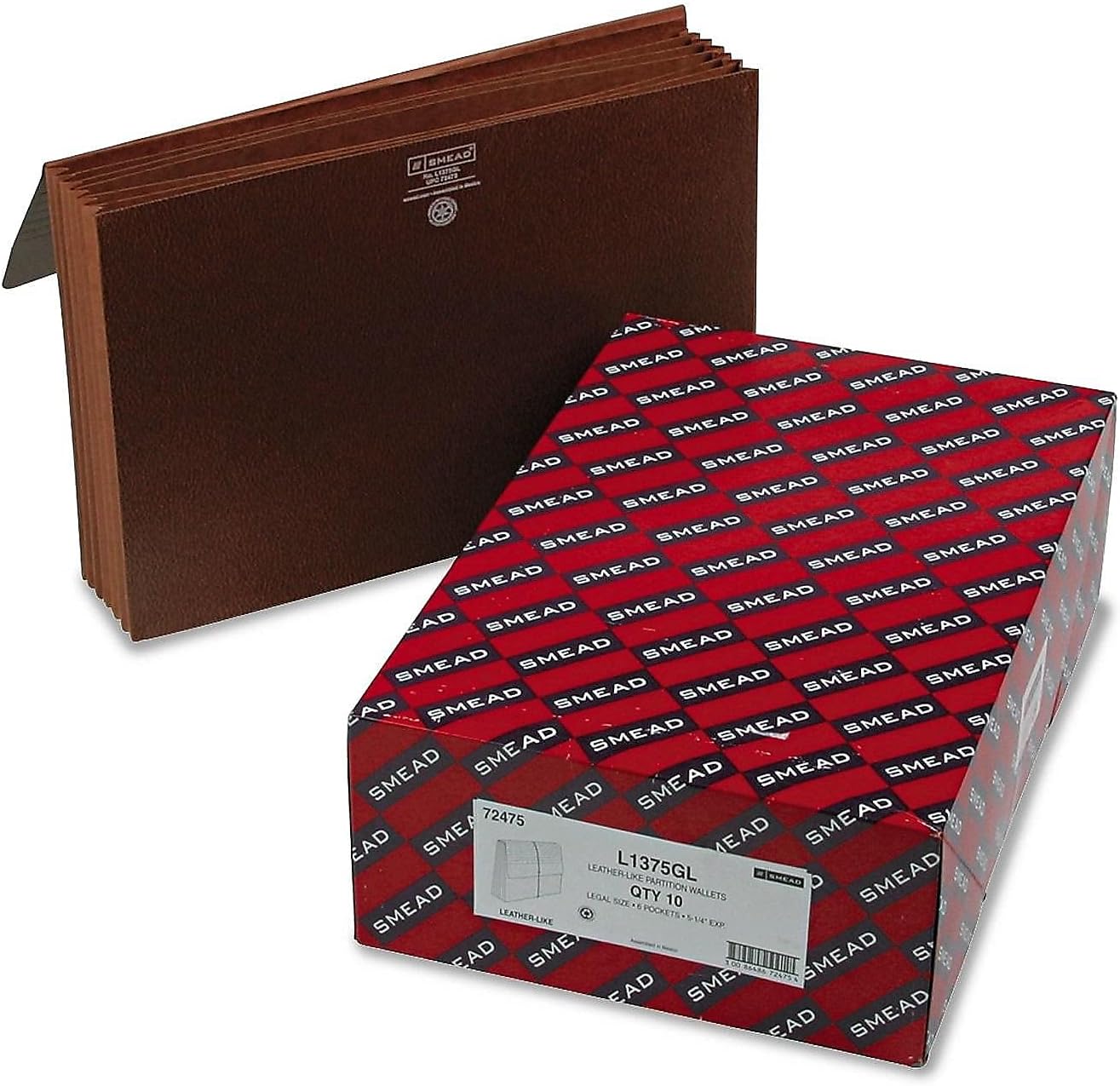 Smead 72475 5 1/4-Inch Exp Wallets w/Cord Six Pocket Redrope Printed Legal 10/Box