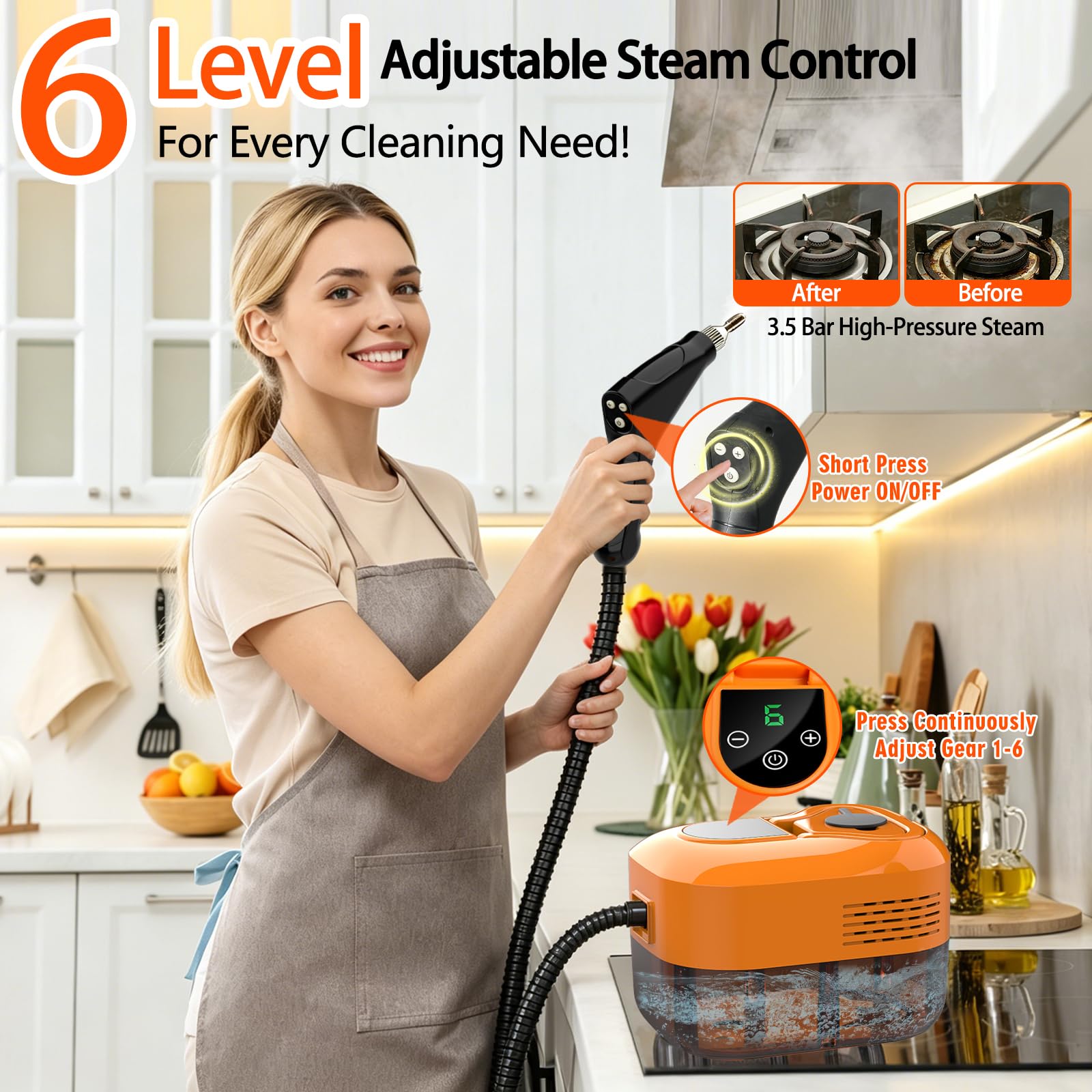Vaporeta Limpieza Hogar, Limpiador a Vapor Portátil 6 Niveles Reg, Calentamiento 15s, 3,5 Bar Vaporeta Limpieza Hogar Potente, Depósito 1800ml, 17 Accesorios Multifunción, Apto para Cocina y Coche