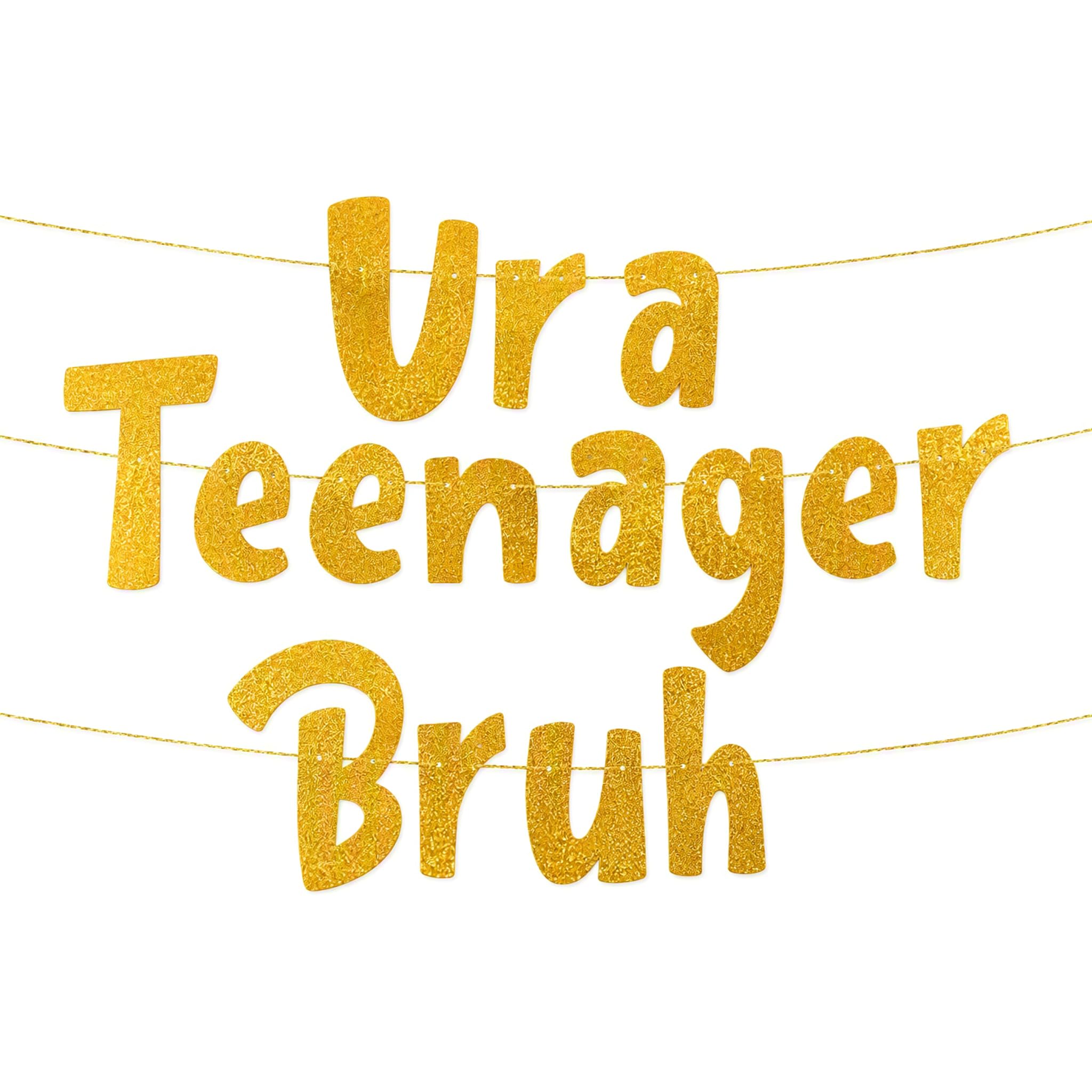 Funny 13th Birthday Banner for Boys Girls, Gold Glitter Teenager