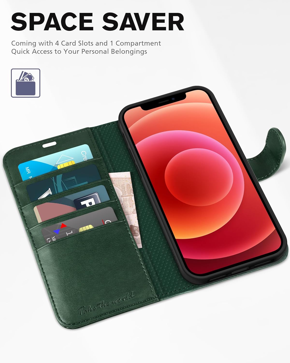 TUCCH Wallet Case for iPhone 12 Pro Max 5G, RFID Blocking Card Slot Stand [Shockproof TPU Interior Case], PU Leather Magnetic Protect Flip Cover Compatible with iPhone 12 Pro Max 6.7”, Midnight Green - Image 7