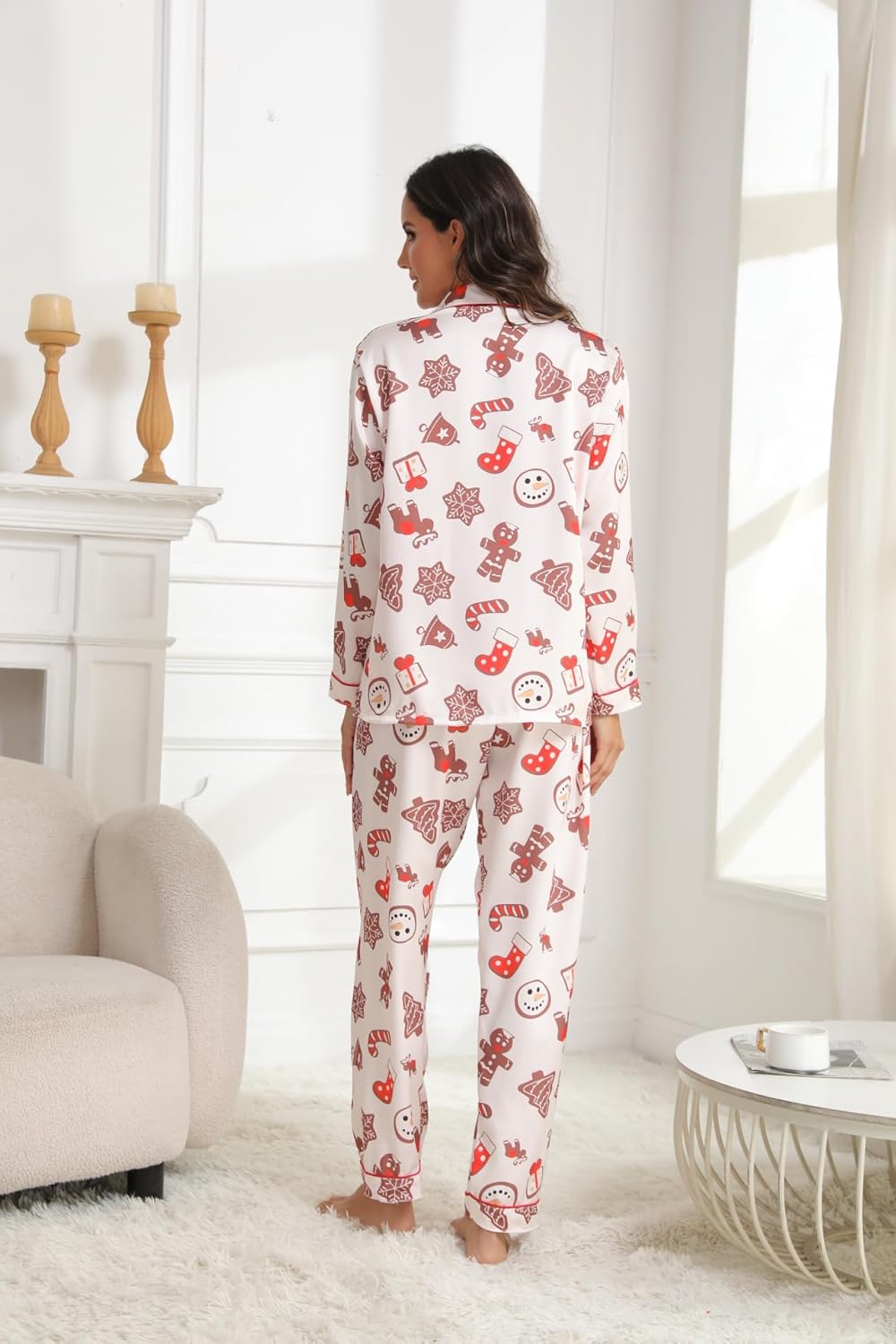 Satin Pajama Set for Women Silk Button Down Long Sleeve Sleepwear Sets Nightwear 2 Piece Lounge Pjs - Image 2