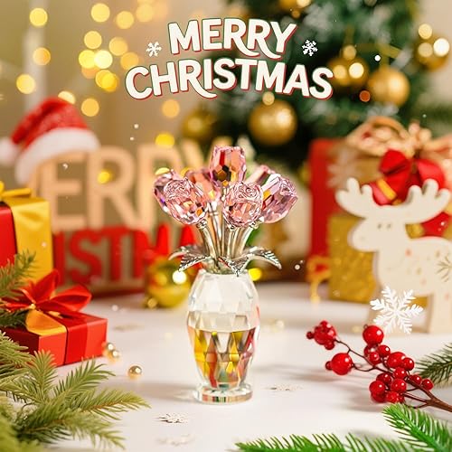 Vista 19 de H&D HYALINE & DORA Figura de flores moradas de cristal, regalos de rosas para mamá, esposa, abuela, adorno coleccionable de flores de cristal, Día