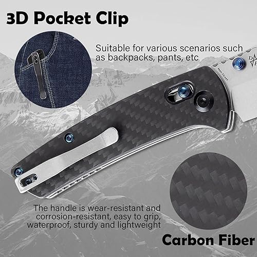 Miniatura 4 de KANSEPT Main Street - Cuchillo plegable de bolsillo, hoja de acero afilada de 60.6 in, mango de fibra de carbono de sarga con bloqueo de eje y perno