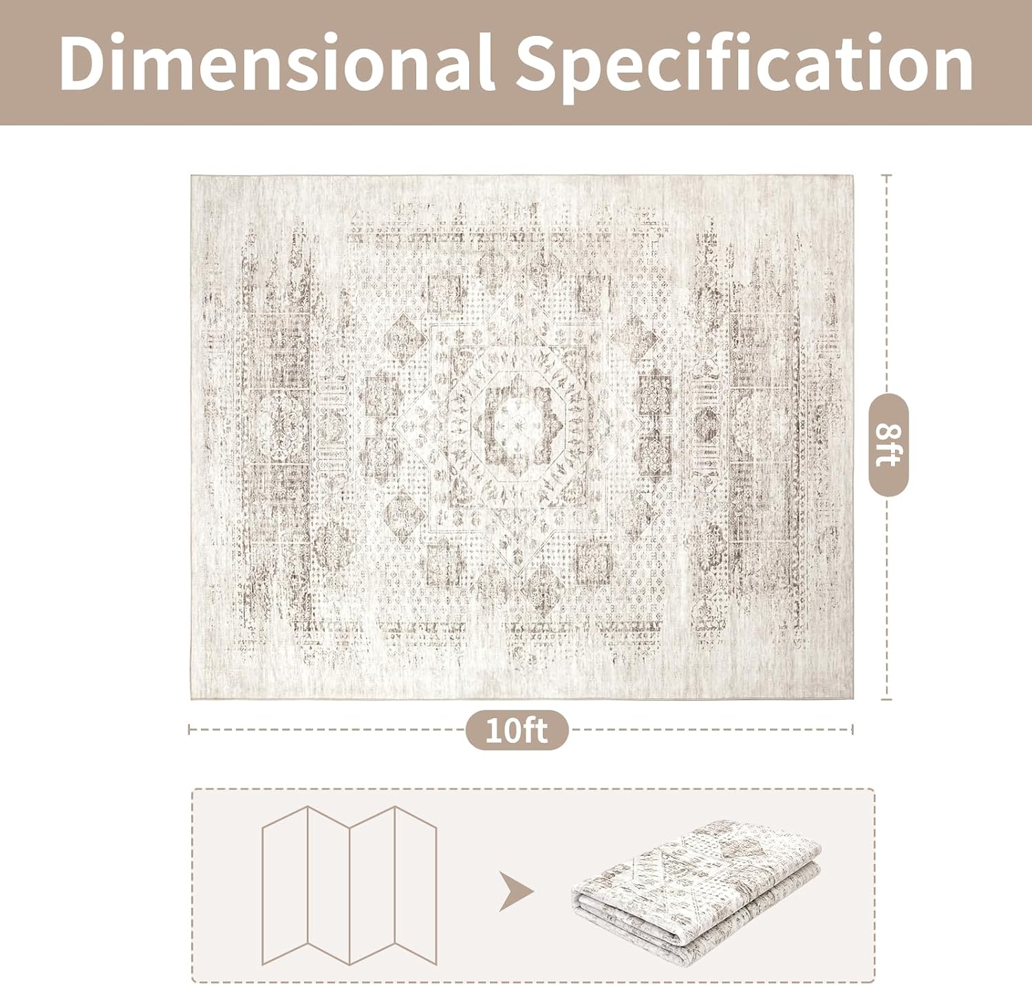 8x10 Boho Washable Area Rug for Living Room,Bedroom,Dining Room-Beige Brown | Neutral Retro,Ultra Soft Low Pile Faux Wool,Non-Slip&Non-Shedding,Fade Resistant,Large Vintage Carpet for Nursery Home Office thumbnail