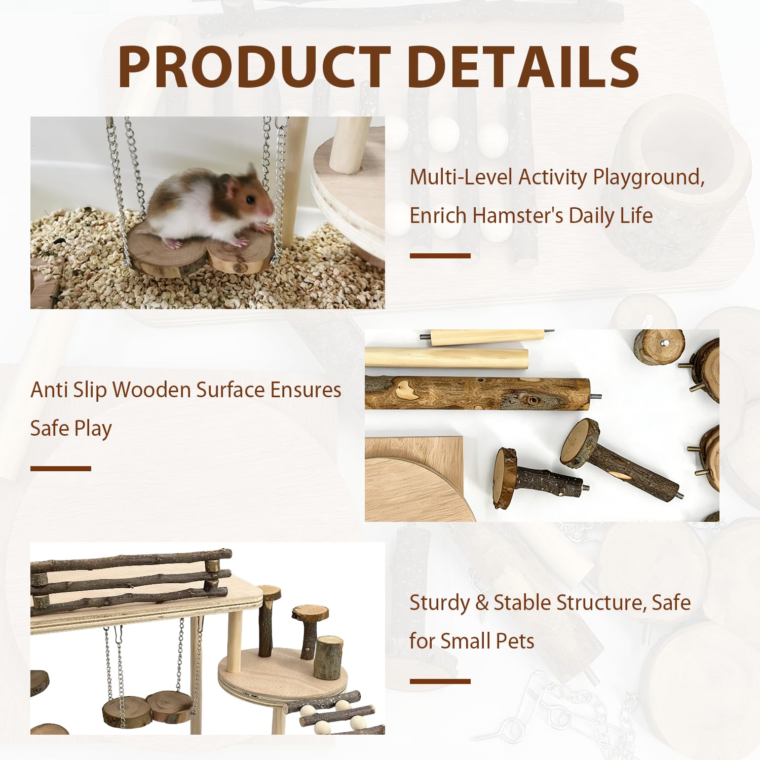 Hamsterspielzeug aus Holz – Naturholz Spielplatz Klettersystem mit Leiter, Futternapf, Rampe & Brücke, Kleintierlebensraum Aktivitätsset für Rennmäuse, Maus, Ratte, Chinchilla