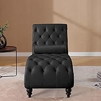 Vista 3 de Moderna tumbona de terciopelo para interiores con ribete de cabeza de clavo, sillón sin brazos con botones para interior con almohada lumbar y 4